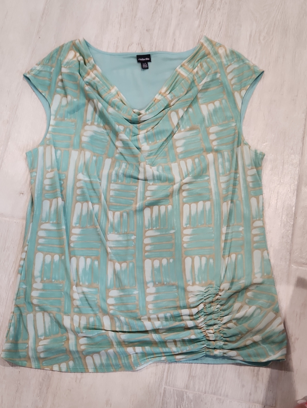 Rafaella Mint, White & Tan Cowl-Neck Cap-Sleeve Camisole